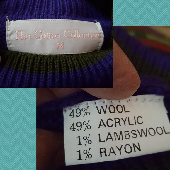 The Cotton Collection VTG Wool Blend 3D Knit Wind & Snow Mockneck Sweater Artsy - Picture 5 of 5